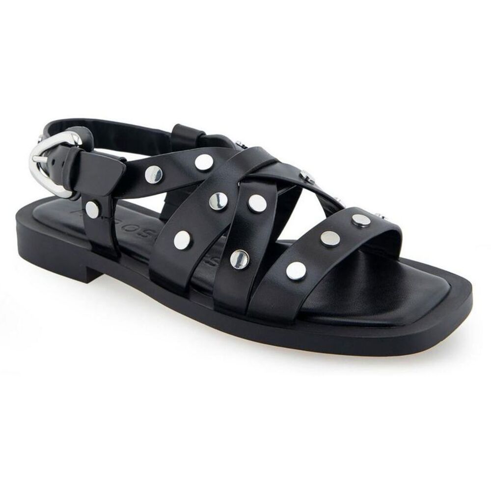 Aerosoles Womens St. Clair Black Leather Studded Slingback Sandals Shoes NWT